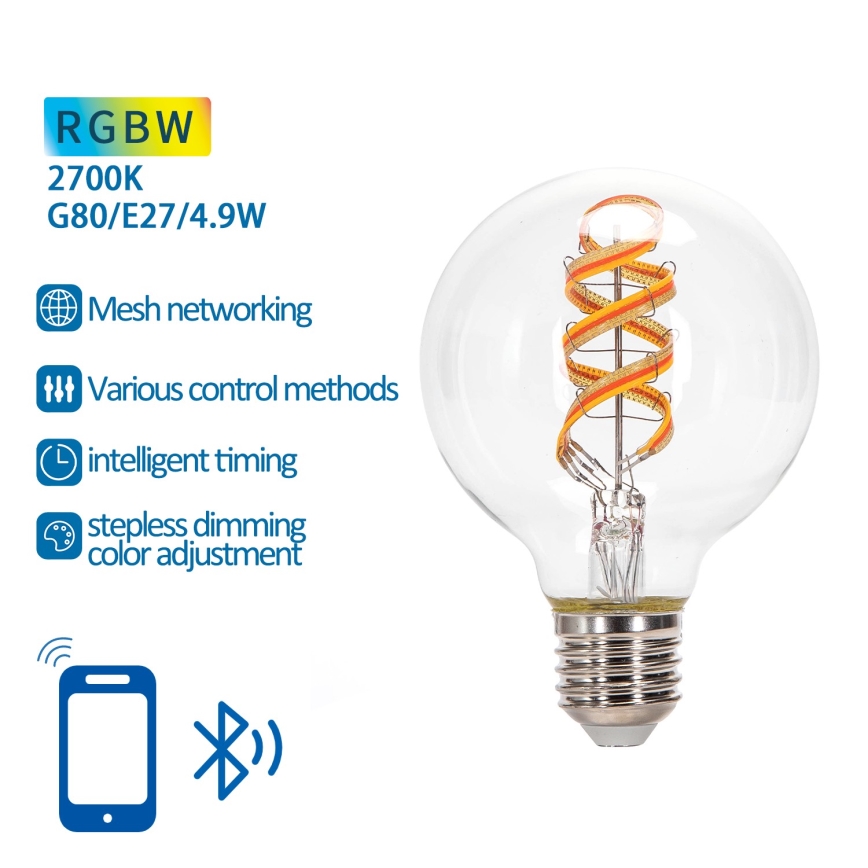 LED RGBW Himmennettävä polttimo FILAMENT MESH Älykäs G80 E27/4,9W/230V 2700K - Aigostar