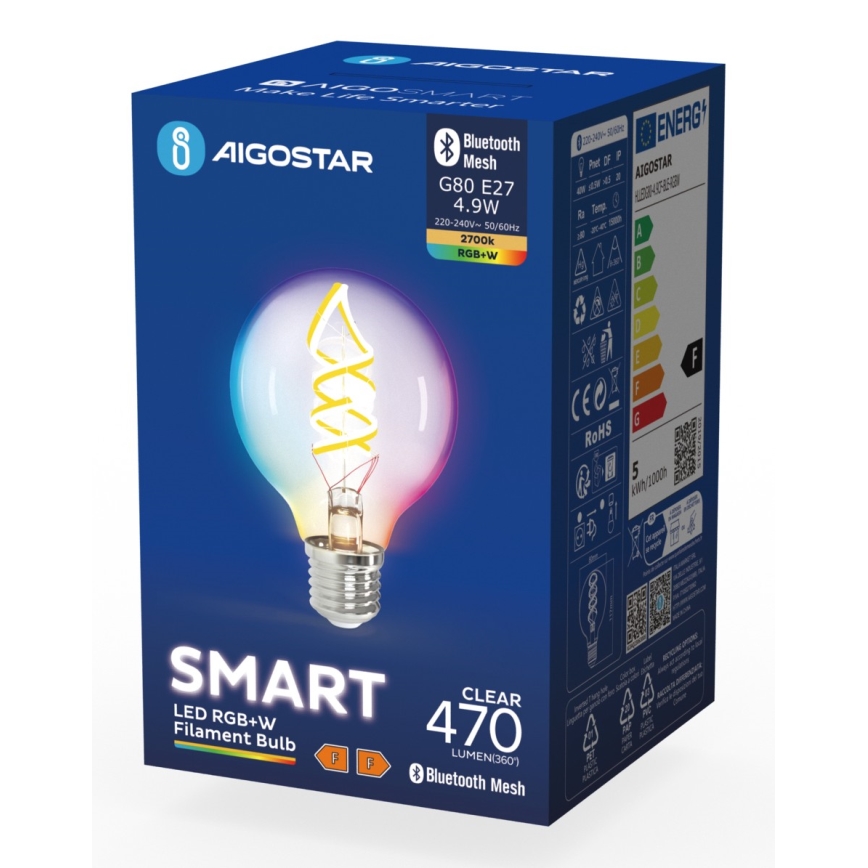 LED RGBW Himmennettävä polttimo FILAMENT MESH Älykäs G80 E27/4,9W/230V 2700K - Aigostar
