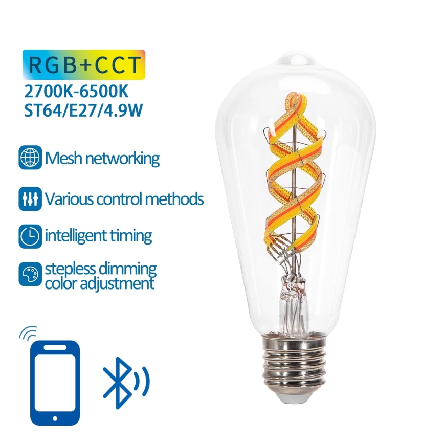 LED RGBW Himmennettävä polttimo FILAMENT MESH Älykäs ST64 E27/4,9W/230V 2700-6500K - Aigostar