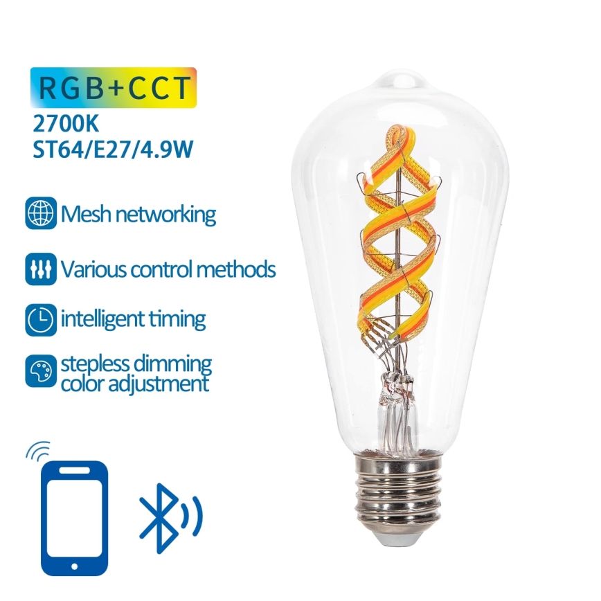 LED RGBW Himmennettävä polttimo FILAMENT MESH Älykäs ST64 E27/4,9W/230V 2700K - Aigostar