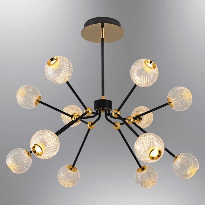 LED-riippuvalaisin GELA, varrellinen, 12xLED/5W/230V 3000K, musta/kultainen