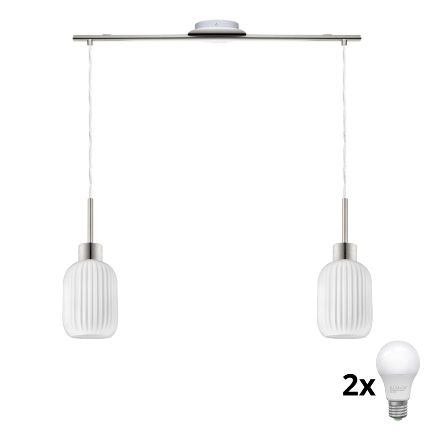 LED-riippuvalaisin HARMA 2xE27/60W/230V mattakromi/valkoinen