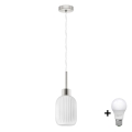 LED-riippuvalaisin HARMA johdolla, 1 x E27/60 W/230 V, Ø 14 cm, mattakromi/valkoinen