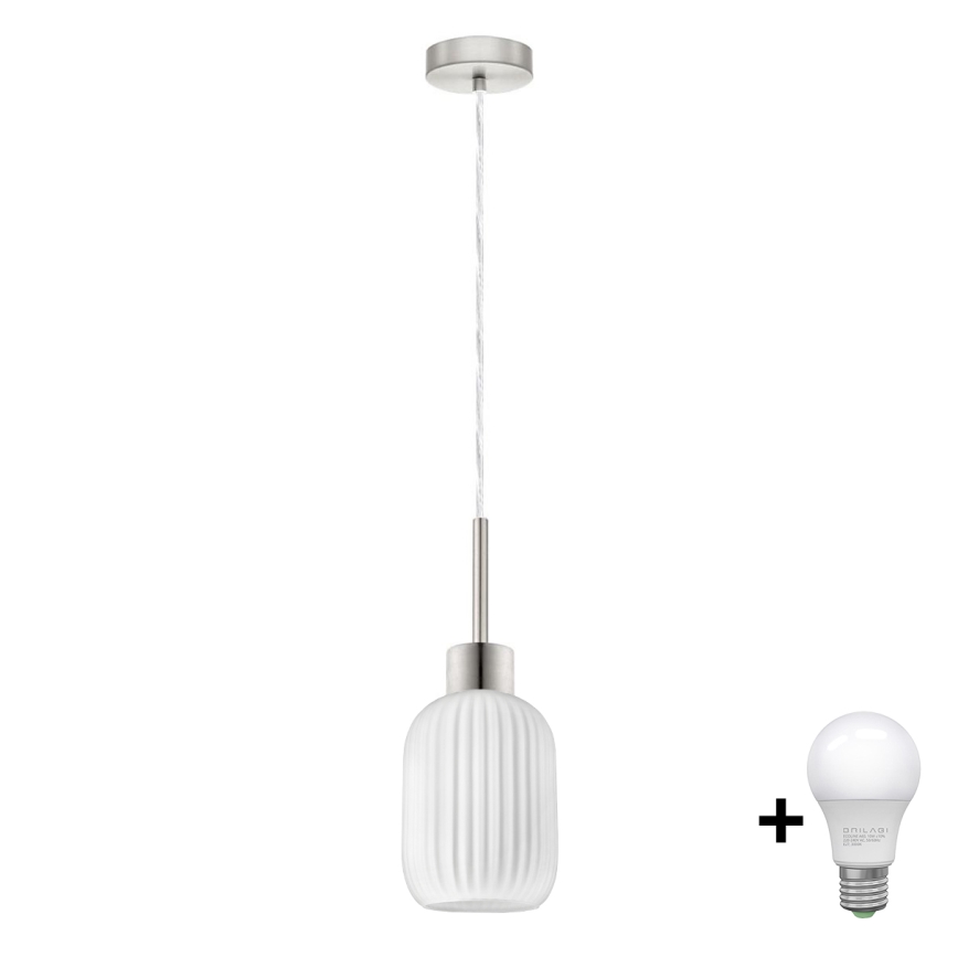LED-riippuvalaisin HARMA johdolla, 1 x E27/60 W/230 V, Ø 14 cm, mattakromi/valkoinen
