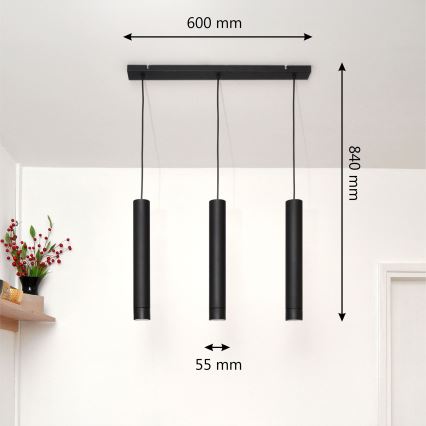 LED Riippuvalaisin TUBA 3xGU10/4,8W/230V musta
