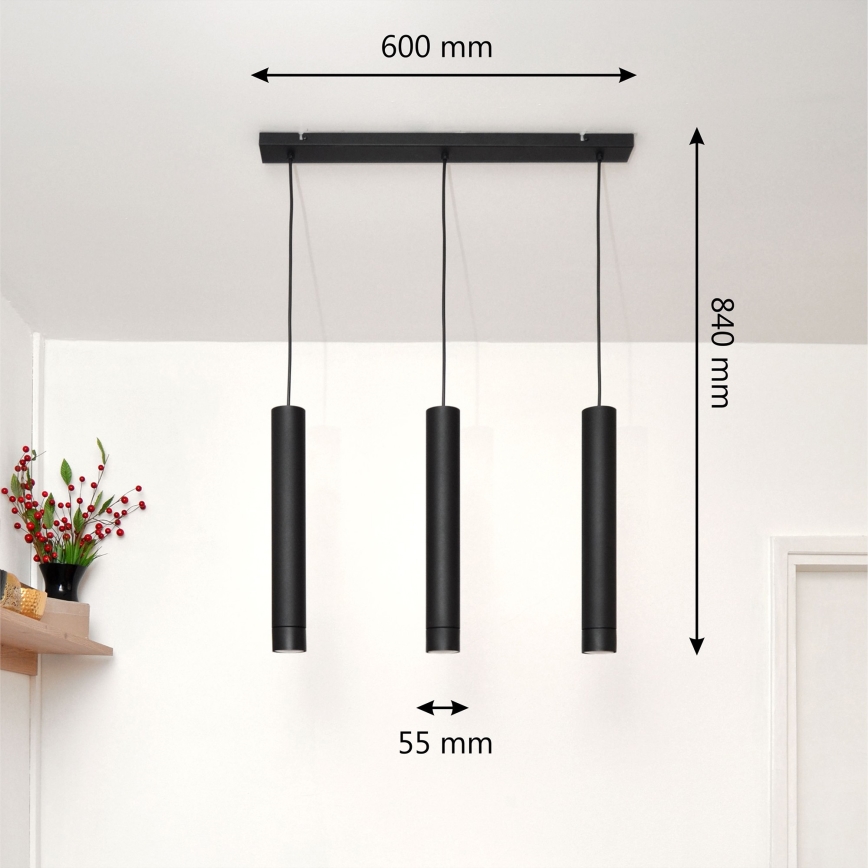 LED Riippuvalaisin TUBA 3xGU10/4,8W/230V musta