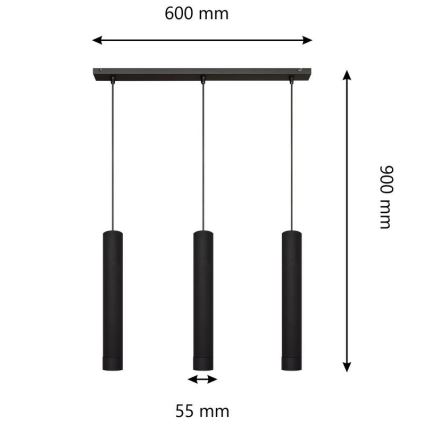 LED Riippuvalaisin TUBA 3xGU10/4,8W/230V musta