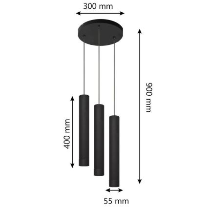 LED Riippuvalaisin TUBA 3xGU10/4,8W/230V musta