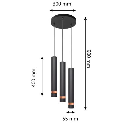 LED riippuvalaisin TUBA 3xGU10/4,8W/230V musta/kupari