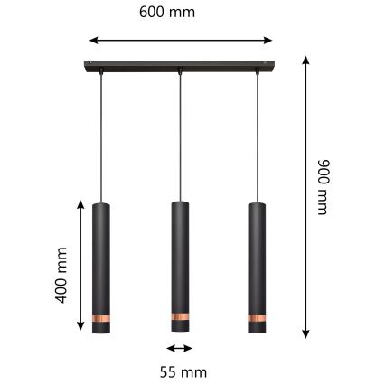 LED riippuvalaisin TUBA 3xGU10/4,8W/230V musta/kupari