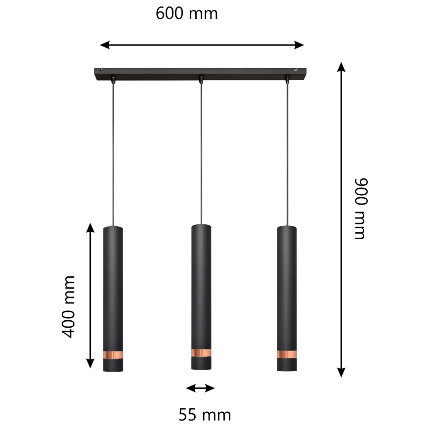 LED riippuvalaisin TUBA 3xGU10/4,8W/230V musta/kupari