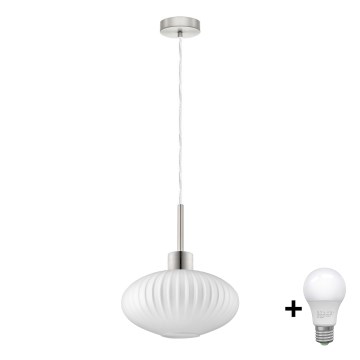 LED-riippuvalaisin vaijerilla HARMA 1xE27/60W/230V Ø 30 cm mattakromi/valkoinen