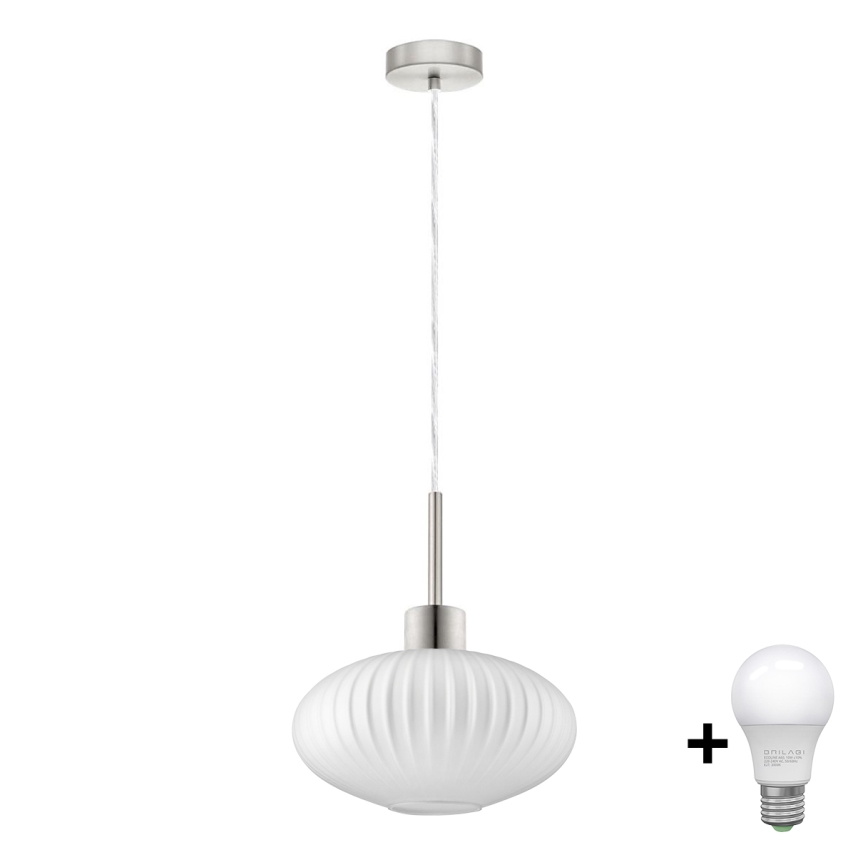 LED-riippuvalaisin vaijerilla HARMA 1xE27/60W/230V Ø 30 cm mattakromi/valkoinen