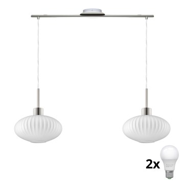 LED-riippuvalaisin vaijerilla HARMA 2xE27/60W/230V mattakromi/valkoinen