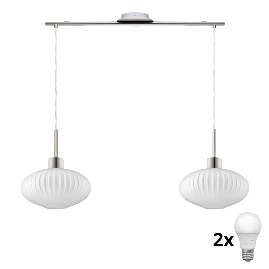 LED-riippuvalaisin vaijerilla HARMA 2xE27/60W/230V mattakromi/valkoinen