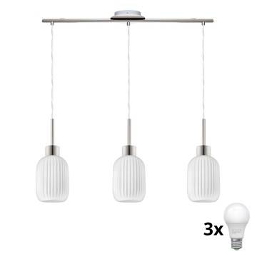 LED riippuvalaisin vaijerilla HARMA 3xE27/60W/230V mattakromi/valkoinen