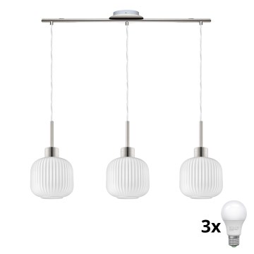 LED-riippuvalaisin vaijerilla HARMA 3xE27/60W/230V mattakromi/valkoinen