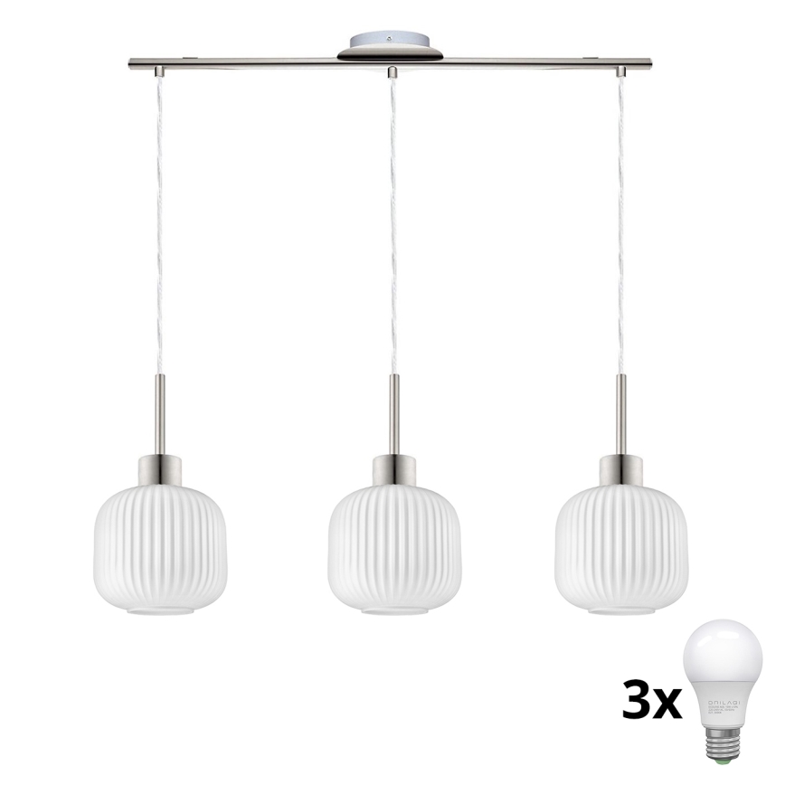 LED-riippuvalaisin vaijerilla HARMA 3xE27/60W/230V mattakromi/valkoinen