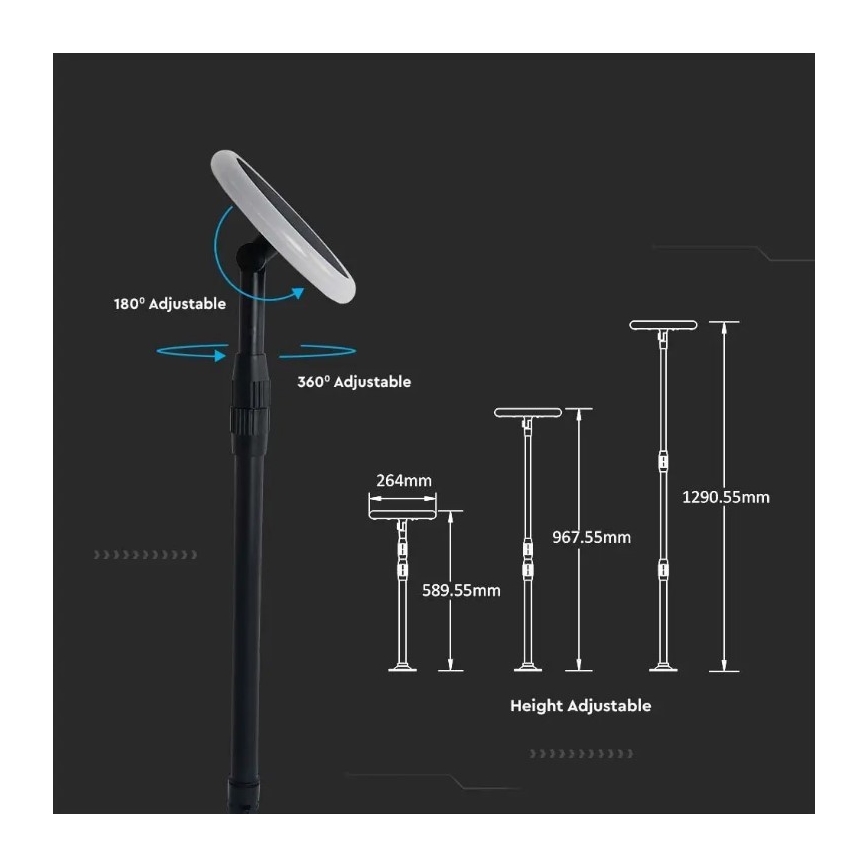 LED Säädettävä aurinkokenno lamppu GARDEN LED/8W/5V 60-129 cm 4000K IP65