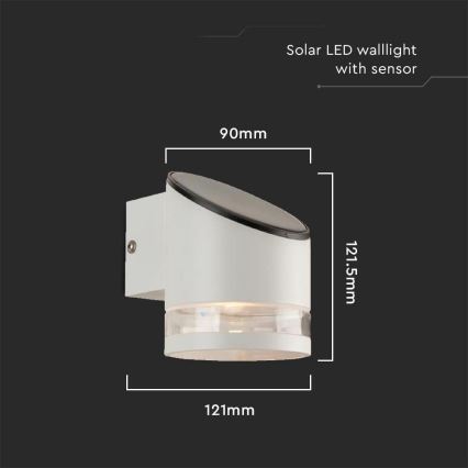 LED-seinäaurinkovalaisin anturilla LED/1W/3,7V IP54 3000K 1200 mAh valkoinen