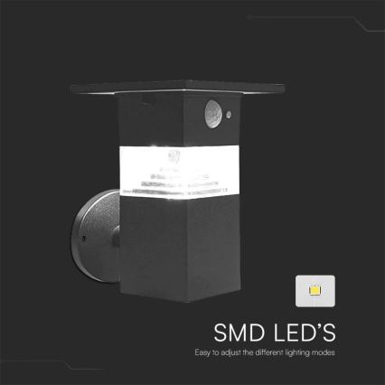 LED-seinäaurinkovalaisin anturilla LED/2,5W/3,7V IP54 3000K