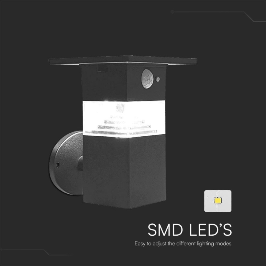 LED-seinäaurinkovalaisin anturilla LED/2,5W/3,7V IP54 3000K