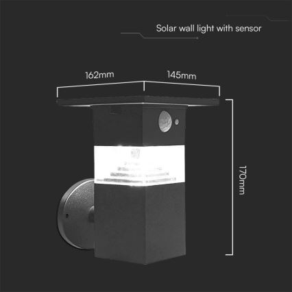 LED-seinäaurinkovalaisin anturilla LED/2,5W/3,7V IP54 3000K