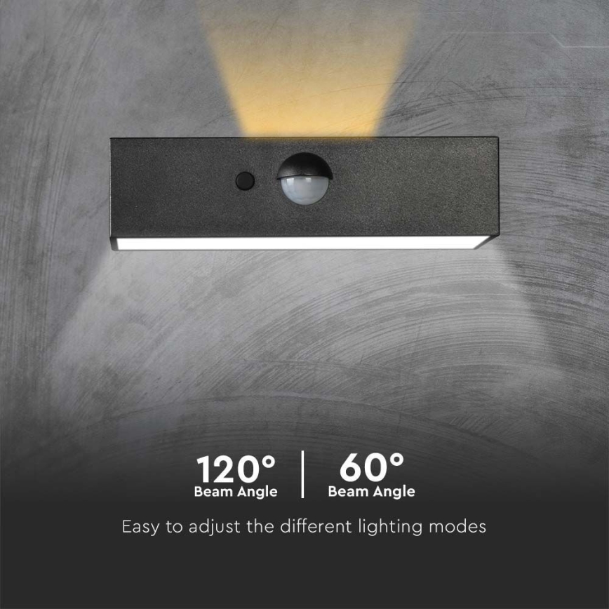 LED-seinäaurinkovalaisin anturilla LED/3W/3,7V 3000K/4000K IP65 musta