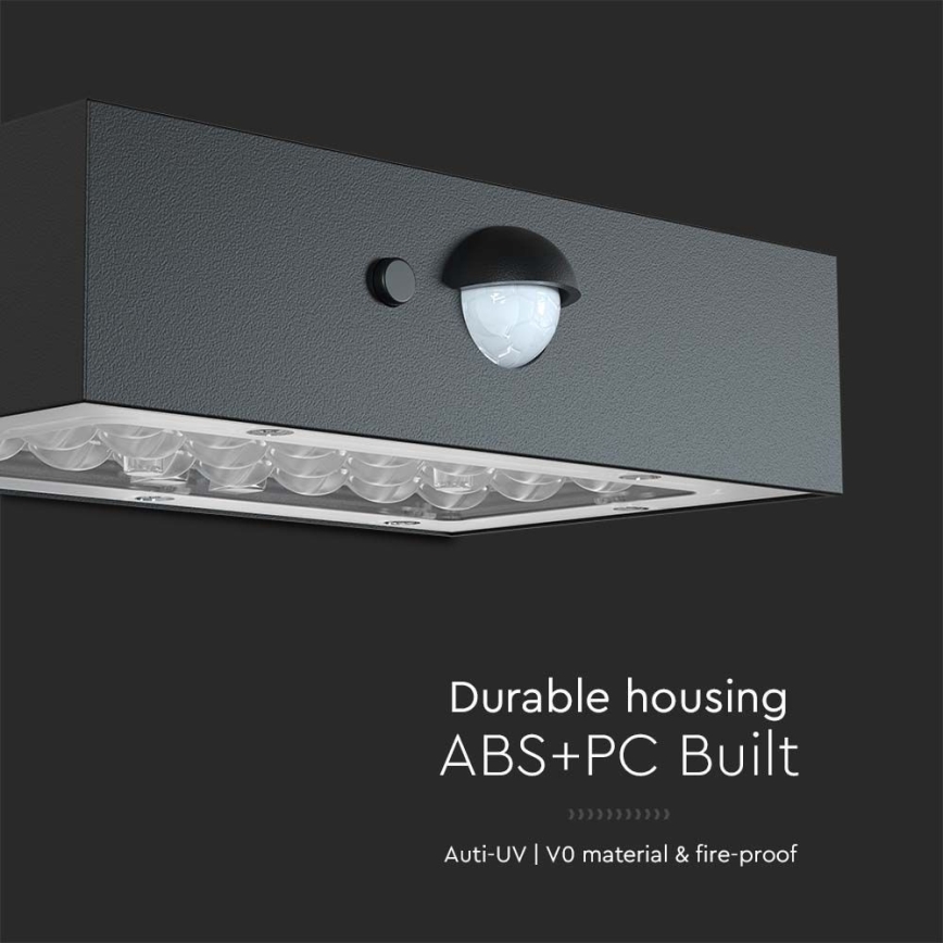 LED-seinäaurinkovalaisin anturilla LED/3W/3,7V 3000K/4000K IP65 musta