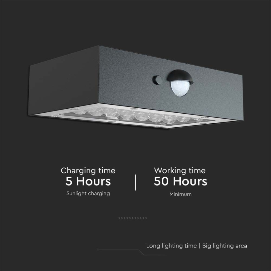 LED-seinäaurinkovalaisin anturilla LED/3W/3,7V 3000K/4000K IP65 musta