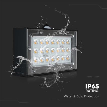 LED-seinäaurinkovalaisin anturilla LED/3W/3,7V 3000K/4000K IP65 musta