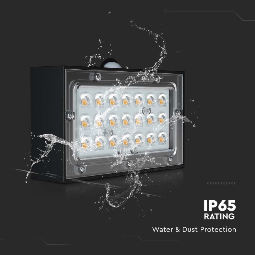 LED-seinäaurinkovalaisin anturilla LED/3W/3,7V 3000K/4000K IP65 musta