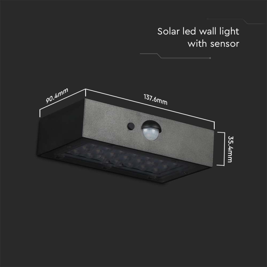 LED-seinäaurinkovalaisin anturilla LED/3W/3,7V 3000K/4000K IP65 musta