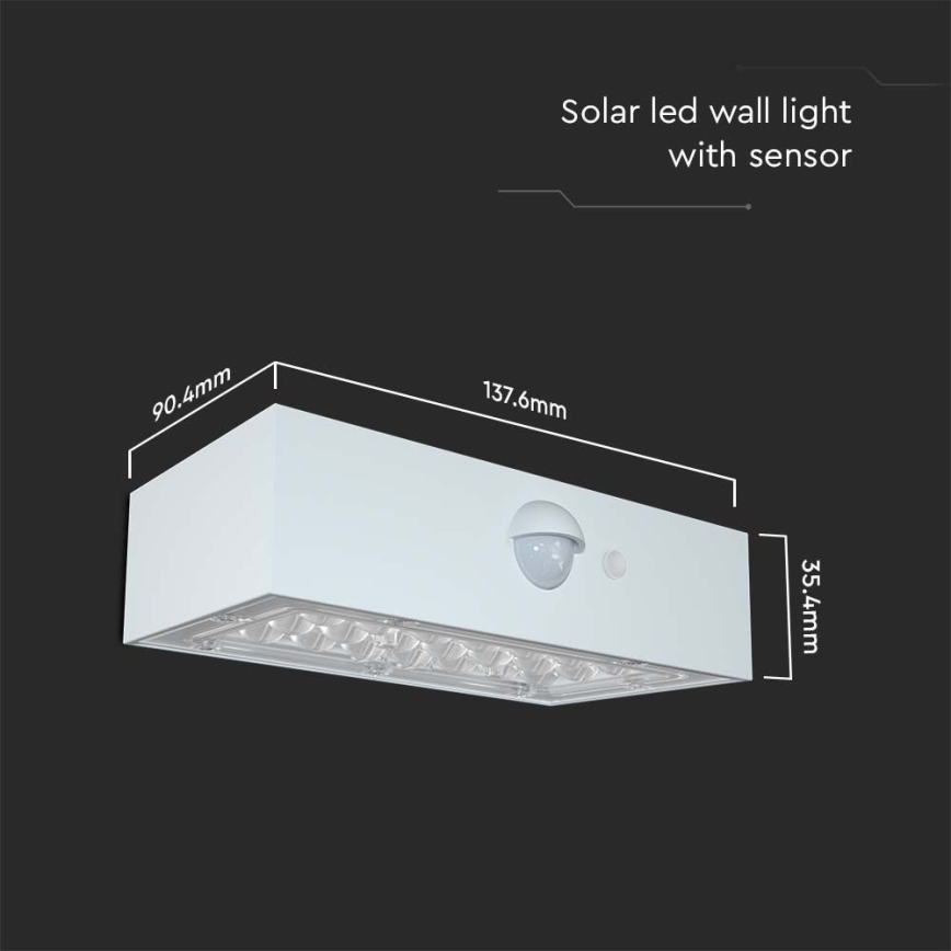 LED-seinäaurinkovalaisin anturilla LED/3W/3,7V 3000K/4000K IP65 valkoinen