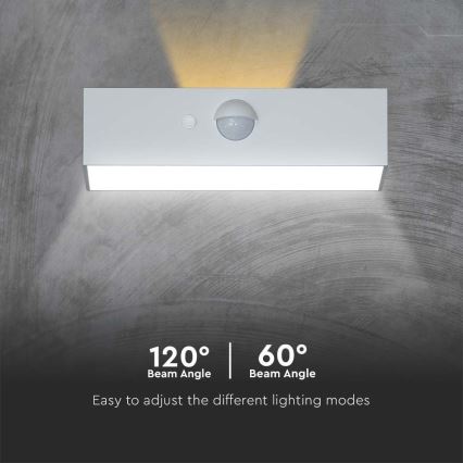 LED-seinäaurinkovalaisin anturilla LED/3W/3,7V 3000K/4000K IP65 valkoinen