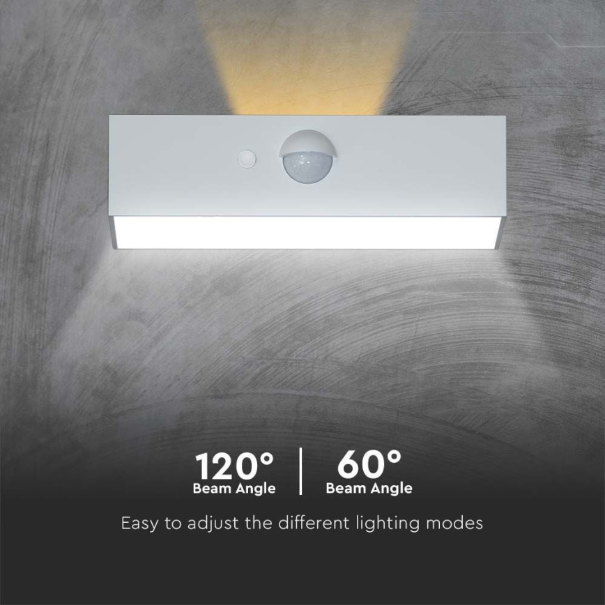 LED-seinäaurinkovalaisin anturilla LED/3W/3,7V 3000K/4000K IP65 valkoinen