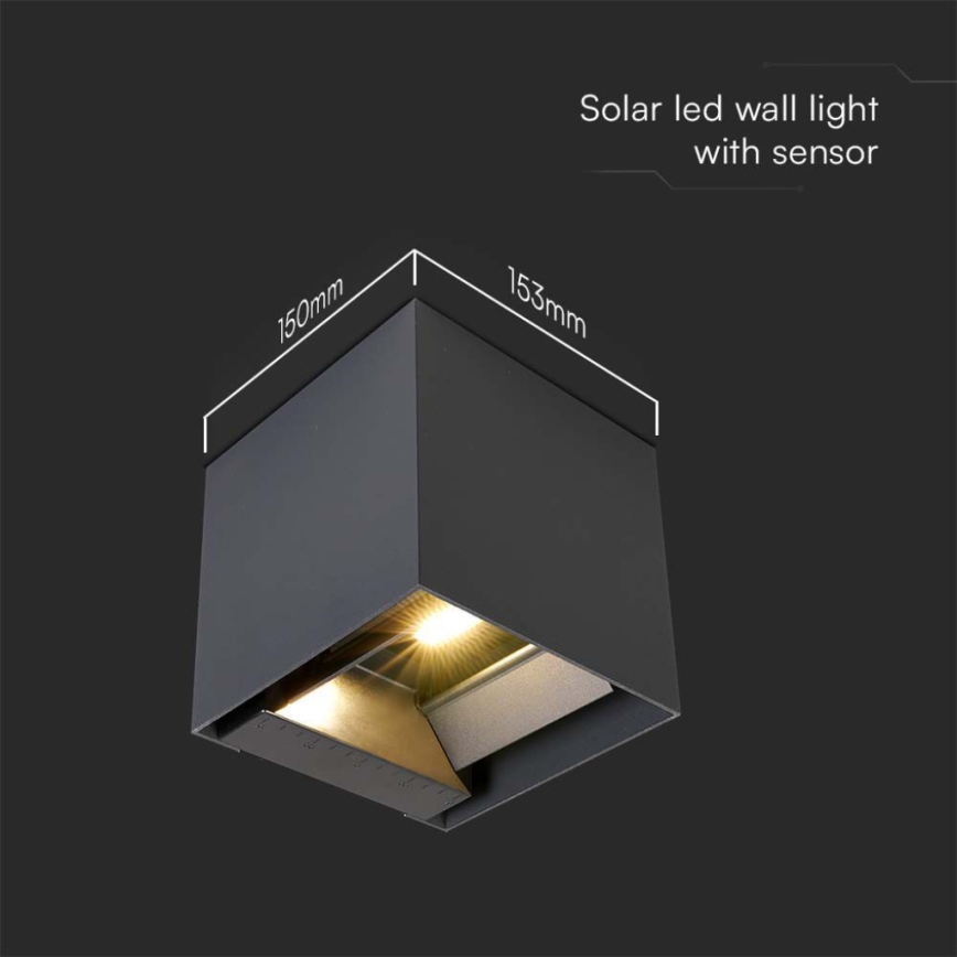 LED-seinäaurinkovalaisin anturilla LED/3W/3,7V IP65 4000K musta