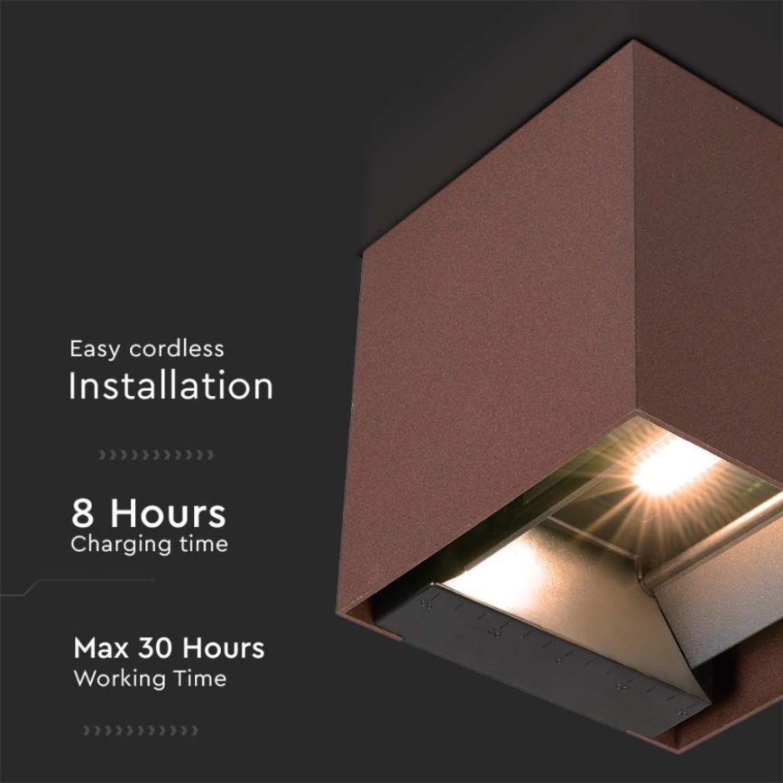 LED-seinäaurinkovalaisin anturilla LED/9W/3,7V IP65 4000K ruskea