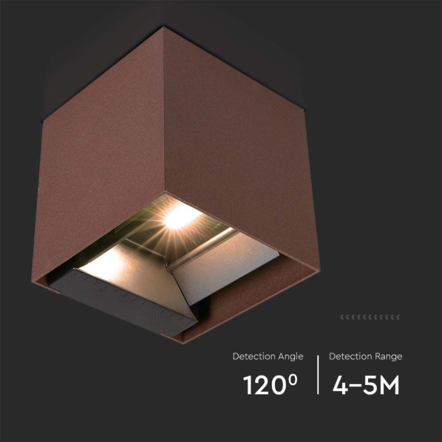LED-seinäaurinkovalaisin anturilla LED/9W/3,7V IP65 4000K ruskea