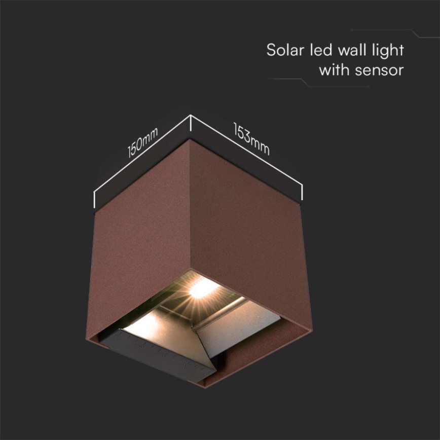LED-seinäaurinkovalaisin anturilla LED/9W/3,7V IP65 4000K ruskea