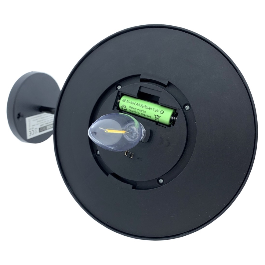 LED-seinäaurinkovalaisin LED/0,5W/1,2V 600 mAh IP44 musta