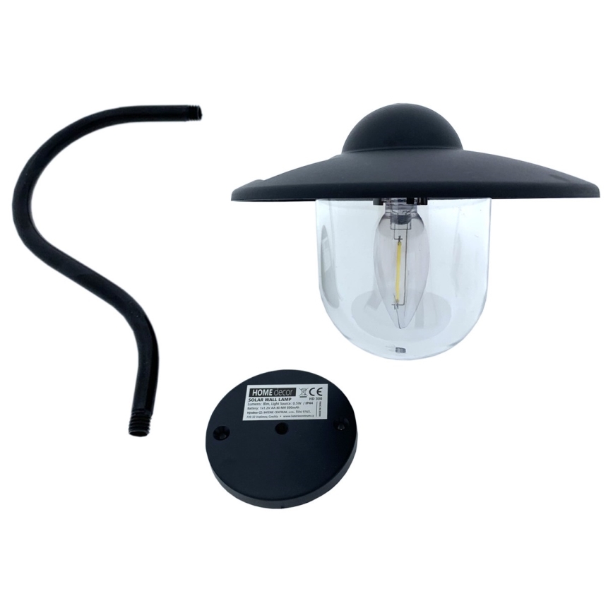 LED-seinäaurinkovalaisin LED/0,5W/1,2V 600 mAh IP44 musta