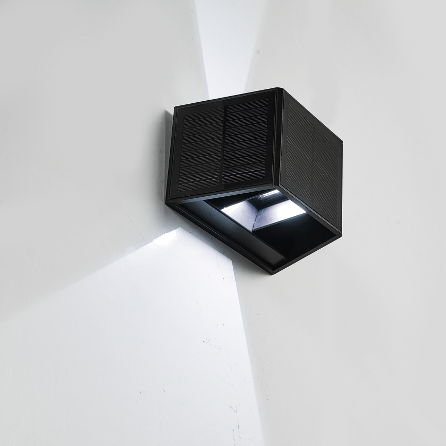 LED-seinäaurinkovalaisin WINGS LED/2W/1300 mAh 3,7V 6000K IP54 musta