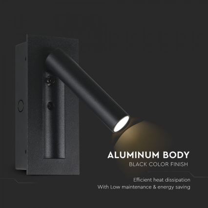 LED-seinäkohdevalaisin LED/2W/230V 3000K musta