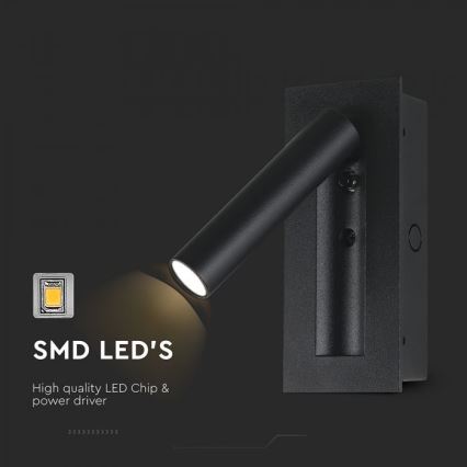 LED-seinäkohdevalaisin LED/2W/230V 3000K musta