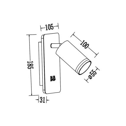 LED-seinäkohdevalaisin PIPE 1xGU10/10W/230V + LED/6W valkoinen