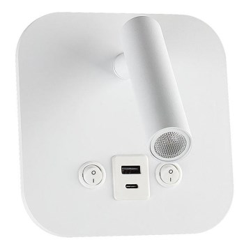 LED-seinäkohdevalaisin USB-portilla LED/8W/230V 3000K valkoinen