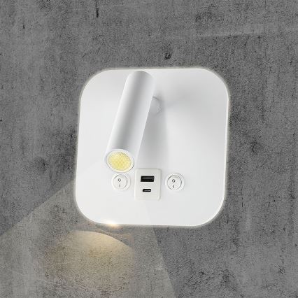 LED-seinäkohdevalaisin USB-portilla LED/8W/230V 3000K valkoinen