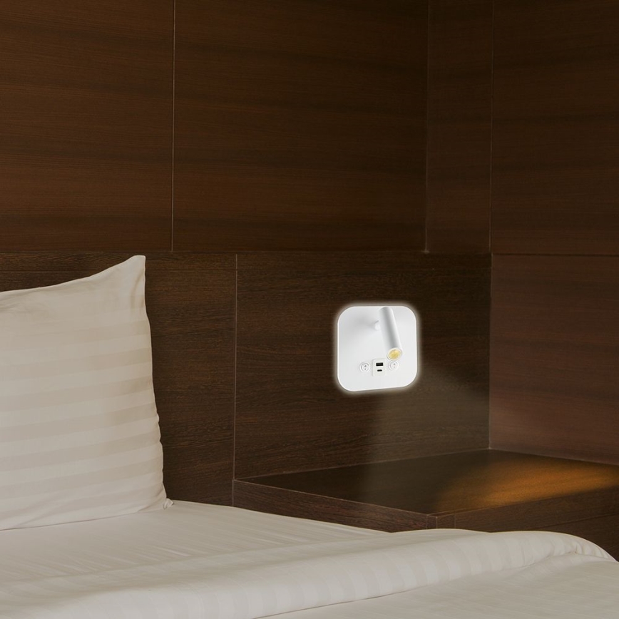 LED-seinäkohdevalaisin USB-portilla LED/8W/230V 3000K valkoinen