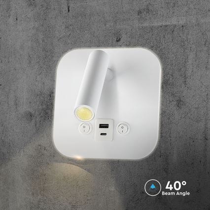 LED-seinäkohdevalaisin USB-portilla LED/8W/230V 3000K valkoinen